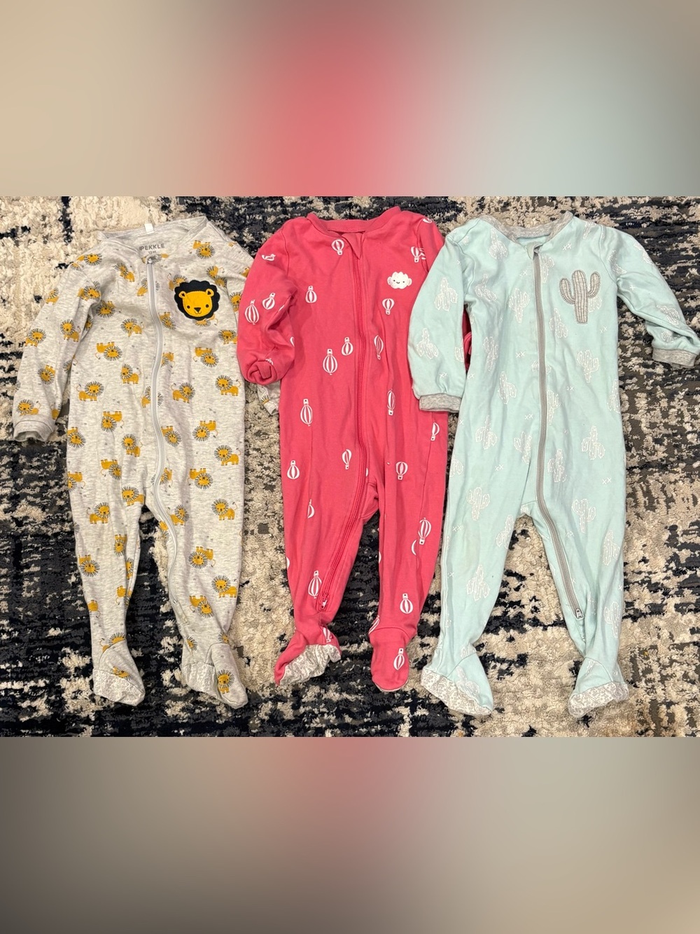 Kids Footed One-Piece Sleeper in Pink with Hot Air Balloon Print